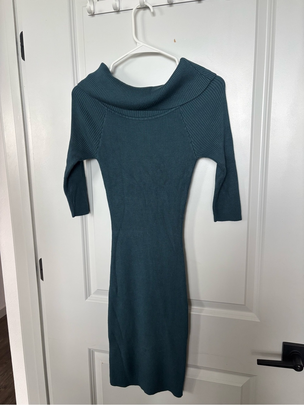 Charlotte Russe Teal Ribbed Off-the-Shoulder Sweater Dress